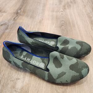 Rothys / The Loafer Olive Camo Round Toe Slip On Flat Shoes Womens 8